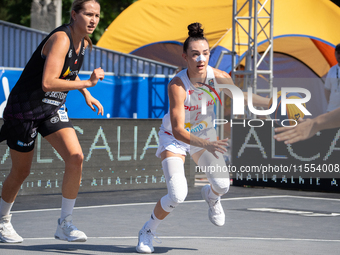 Julia Bazan participates in the LOTTO 3x3 League basketball game in Sosnowiec, Poland, on September 6, 2024. Lotto 3x3 Liga tournament match...