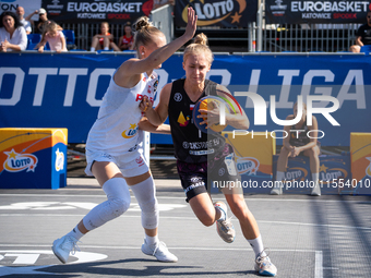 Kinga Dzierbicka participates in the LOTTO 3x3 League basketball game in Sosnowiec, Poland, on September 6, 2024. The Lotto 3x3 Liga tournam...