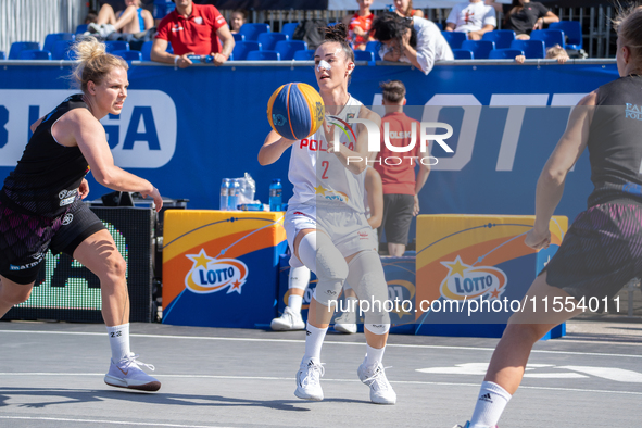 Julia Bazan participates in the LOTTO 3x3 League basketball game in Sosnowiec, Poland, on September 6, 2024. Lotto 3x3 Liga tournament match...