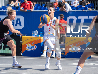 Julia Bazan participates in the LOTTO 3x3 League basketball game in Sosnowiec, Poland, on September 6, 2024. Lotto 3x3 Liga tournament match...