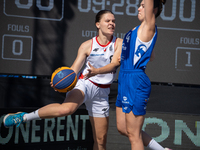 Katsiaryna Lagutkowa participates in the LOTTO 3x3 League basketball game in Sosnowiec, Poland, on September 6, 2024. The Lotto 3x3 Liga tou...