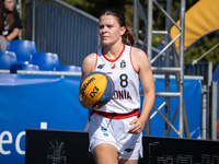 Katsiaryna Lagutkowa participates in the LOTTO 3x3 League basketball game in Sosnowiec, Poland, on September 6, 2024. The Lotto 3x3 Liga tou...