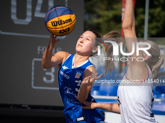 Bianka Napierala participates in the LOTTO 3x3 League basketball game in Sosnowiec, Poland, on September 6, 2024. The Lotto 3x3 Liga tournam...