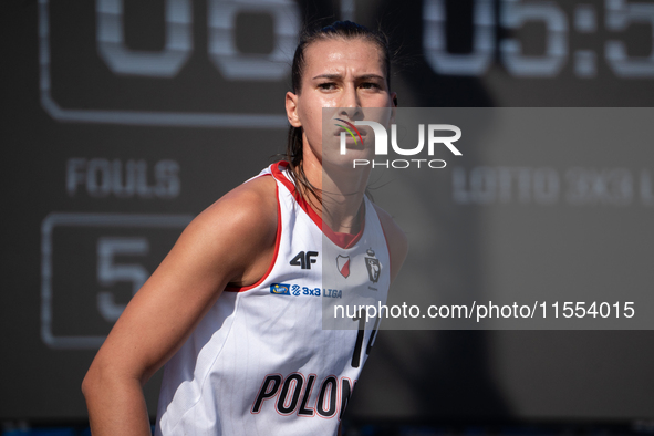 Bozena Puter participates in the LOTTO 3x3 League basketball game in Sosnowiec, Poland, on September 6, 2024. The Lotto 3x3 Liga tournament...