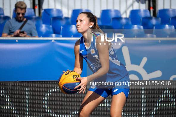 Bianka Napierala participates in the LOTTO 3x3 League basketball game in Sosnowiec, Poland, on September 6, 2024. The Lotto 3x3 Liga tournam...