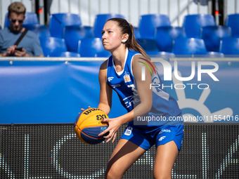 Bianka Napierala participates in the LOTTO 3x3 League basketball game in Sosnowiec, Poland, on September 6, 2024. The Lotto 3x3 Liga tournam...