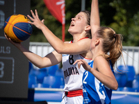 Katsiaryna Lagutkowa participates in the LOTTO 3x3 League basketball game in Sosnowiec, Poland, on September 6, 2024. The Lotto 3x3 Liga tou...