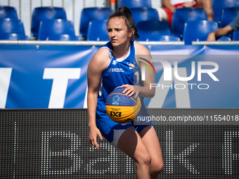 Malina Piasecka participates in the LOTTO 3x3 League basketball game in Sosnowiec, Poland, on September 6, 2024. The Lotto 3x3 Liga tourname...