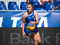 Malina Piasecka participates in the LOTTO 3x3 League basketball game in Sosnowiec, Poland, on September 6, 2024. The Lotto 3x3 Liga tourname...