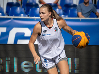 Aleksandra Kuczynska participates in the LOTTO 3x3 League basketball game in Sosnowiec, Poland, on September 6, 2024. The Lotto 3x3 Liga tou...