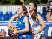 Anastazja Owczarzak and Aleksandra Rok during the LOTTO 3x3 League basketball game in Sosnowiec, Poland, on September 6, 2024. The Lotto 3x3...