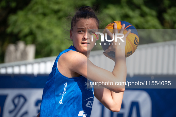 Weronika Steblecka participates in the LOTTO 3x3 League basketball game in Sosnowiec, Poland, on September 6, 2024. The Lotto 3x3 Liga tourn...