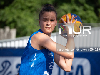 Weronika Steblecka participates in the LOTTO 3x3 League basketball game in Sosnowiec, Poland, on September 6, 2024. The Lotto 3x3 Liga tourn...