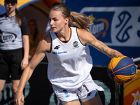 Aleksandra Kuczynska participates in the LOTTO 3x3 League basketball game in Sosnowiec, Poland, on September 6, 2024. The Lotto 3x3 Liga tou...