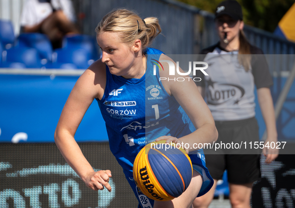 Julia Beczkowska participates in the LOTTO 3x3 League basketball game in Sosnowiec, Poland, on September 6, 2024. Lotto 3x3 Liga tournament...