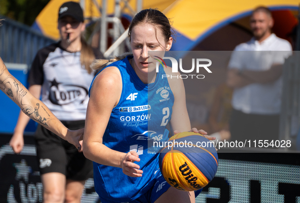 Anastazja Owczarzak participates in the LOTTO 3x3 League basketball game in Sosnowiec, Poland, on September 6, 2024. The Lotto 3x3 Liga tour...