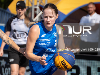 Anastazja Owczarzak participates in the LOTTO 3x3 League basketball game in Sosnowiec, Poland, on September 6, 2024. The Lotto 3x3 Liga tour...