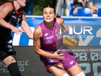 Wiktoria Keller participates in the LOTTO 3x3 League basketball game in Sosnowiec, Poland, on September 6, 2024. The Lotto 3x3 Liga tourname...