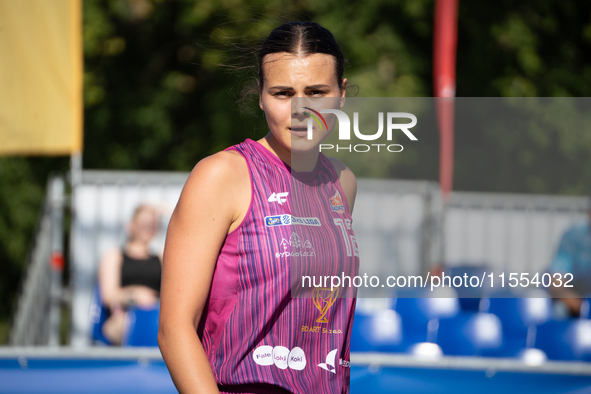 Wiktoria Keller participates in the LOTTO 3x3 League basketball game in Sosnowiec, Poland, on September 6, 2024. The Lotto 3x3 Liga tourname...