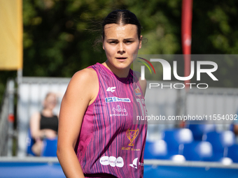 Wiktoria Keller participates in the LOTTO 3x3 League basketball game in Sosnowiec, Poland, on September 6, 2024. The Lotto 3x3 Liga tourname...