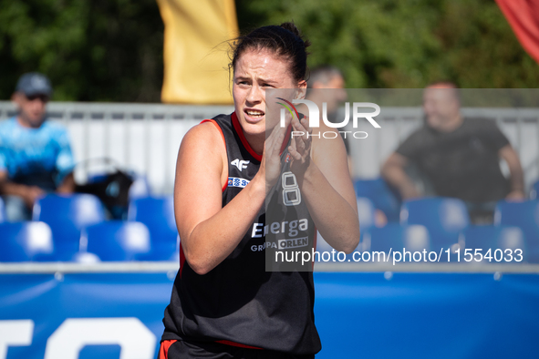 Marta Marcinkowska participates in the LOTTO 3x3 League basketball game in Sosnowiec, Poland, on September 6, 2024. The Lotto 3x3 Liga tourn...