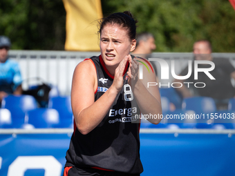 Marta Marcinkowska participates in the LOTTO 3x3 League basketball game in Sosnowiec, Poland, on September 6, 2024. The Lotto 3x3 Liga tourn...