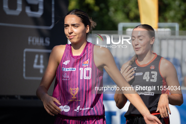 Wiktoria Sobiech and Zuzanna Urban participate in the LOTTO 3x3 League basketball game in Sosnowiec, Poland, on September 6, 2024. The Lotto...