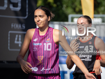 Wiktoria Sobiech and Zuzanna Urban participate in the LOTTO 3x3 League basketball game in Sosnowiec, Poland, on September 6, 2024. The Lotto...