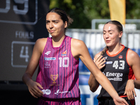 Wiktoria Sobiech and Zuzanna Urban participate in the LOTTO 3x3 League basketball game in Sosnowiec, Poland, on September 6, 2024. The Lotto...