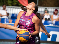 Wiktoria Keller participates in the LOTTO 3x3 League basketball game in Sosnowiec, Poland, on September 6, 2024. The Lotto 3x3 Liga tourname...