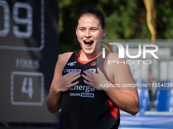 Marta Marcinkowska participates in the LOTTO 3x3 League basketball game in Sosnowiec, Poland, on September 6, 2024. The Lotto 3x3 Liga tourn...