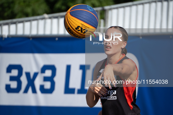 Zuzanna Urban participates in the LOTTO 3x3 League basketball game in Sosnowiec, Poland, on September 6, 2024. The Lotto 3x3 Liga tournament...