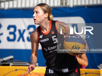 Jowita Ossowska participates in the LOTTO 3x3 League basketball game in Sosnowiec, Poland, on September 6, 2024. The Lotto 3x3 Liga tourname...