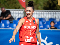 Julia Bazan participates in the LOTTO 3x3 League basketball game in Sosnowiec, Poland, on September 6, 2024. The Lotto 3x3 Liga tournament m...