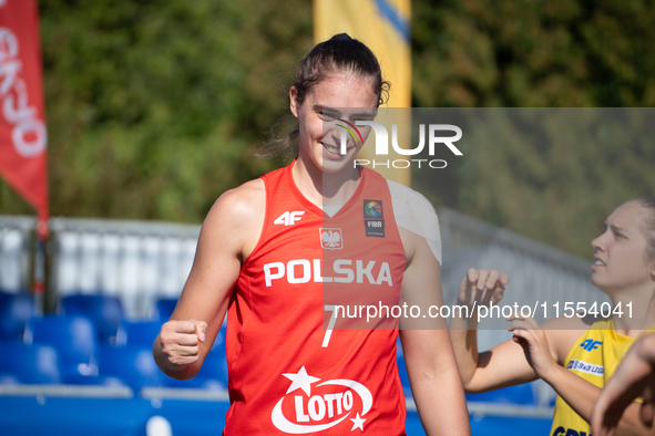 Aleksandra Pszczolarska participates in the LOTTO 3x3 League basketball game in Sosnowiec, Poland, on September 6, 2024. The Lotto 3x3 Liga...