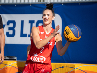 Julia Bazan participates in the LOTTO 3x3 League basketball game in Sosnowiec, Poland, on September 6, 2024. The Lotto 3x3 Liga tournament m...