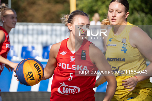 Klaudia Wnorowska participates in the LOTTO 3x3 League basketball game in Sosnowiec, Poland, on September 6, 2024. Lotto 3x3 Liga tournament...