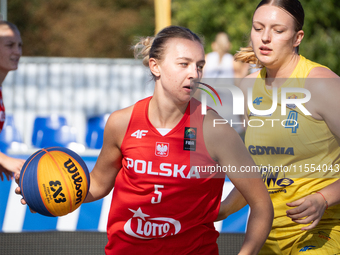 Klaudia Wnorowska participates in the LOTTO 3x3 League basketball game in Sosnowiec, Poland, on September 6, 2024. Lotto 3x3 Liga tournament...