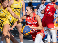 Julia Bazan participates in the LOTTO 3x3 League basketball game in Sosnowiec, Poland, on September 6, 2024. The Lotto 3x3 Liga tournament m...