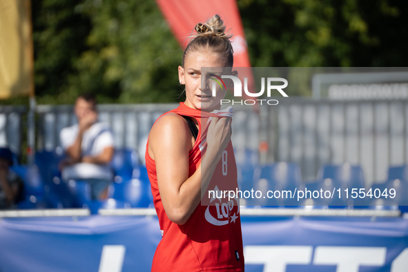 Marta Stawicka participates in the LOTTO 3x3 League basketball game in Sosnowiec, Poland, on September 6, 2024. Lotto 3x3 Liga tournament ma...