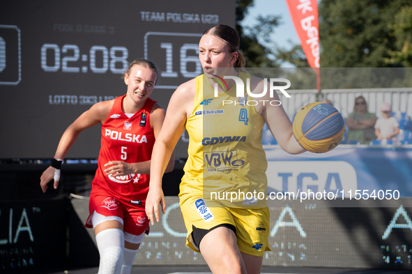 Julia Kobiella participates in the LOTTO 3x3 League basketball game in Sosnowiec, Poland, on September 6, 2024. Lotto 3x3 Liga tournament ma...