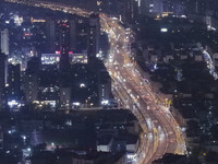 Vehicles run on a viaduct in the urban district of Huai'an City, China, on September 5, 2024. (