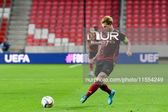 Kevin De Bruyne in action during Belgium vs Israel: matchday 1 of UEFA Nations League 2024-2025, in Debrecen, Hungary, on September 6, 2024,...