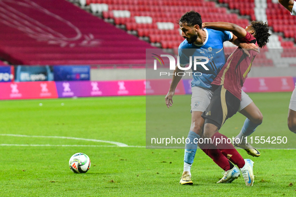 Julien Duranville and Sagiv Jehezkel are in action during Belgium vs. Israel: matchday 1 of the UEFA Nations League 2024-2025, in Debrecen,...