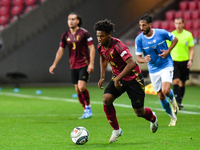 Julien Duranville is in action during Belgium vs. Israel: matchday 1 of the UEFA Nations League 2024-2025, in Debrecen, Hungary, on Septembe...