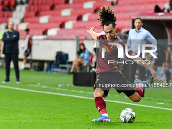 Arthur Theate in action during Belgium vs Israel: matchday 1 of UEFA Nations League 2024-2025, in Debrecen, Hungary, on September 6, 2024 (