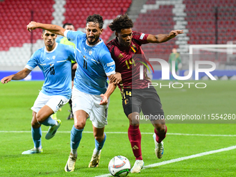 Julien Duranville and Sagiv Jehezkel are in action during Belgium vs Israel: matchday 1 of UEFA Nations League 2024-2025, in Debrecen, Hunga...