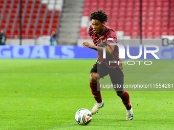 Julien Duranville is in action during Belgium vs. Israel: matchday 1 of the UEFA Nations League 2024-2025, in Debrecen, Hungary, on Septembe...