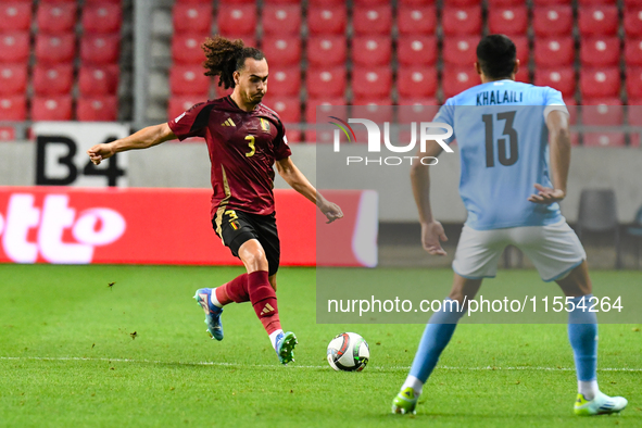 Arthur Theate in action during Belgium vs Israel: matchday 1 of UEFA Nations League 2024-2025, in Debrecen, Hungary, on September 6, 2024 