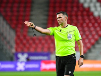 Michael Oliver officiates during Belgium vs Israel: matchday 1 of UEFA Nations League 2024-2025, at Nagyerdei Stadion in Debrecen, Hungary,...